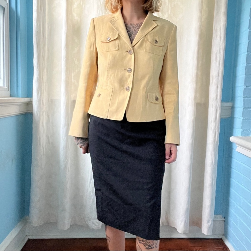 talbots pastel yellow light double breasted jacket size 8